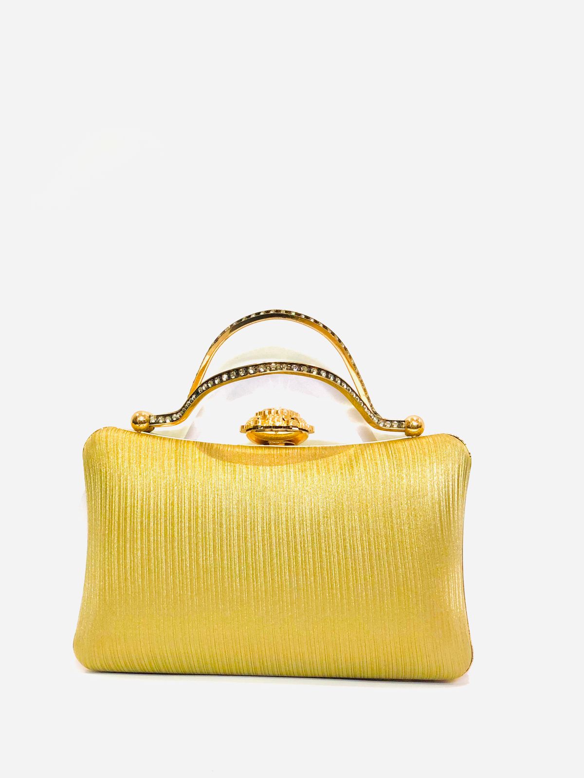 Golden Pleated Handbag with Embellished Handle