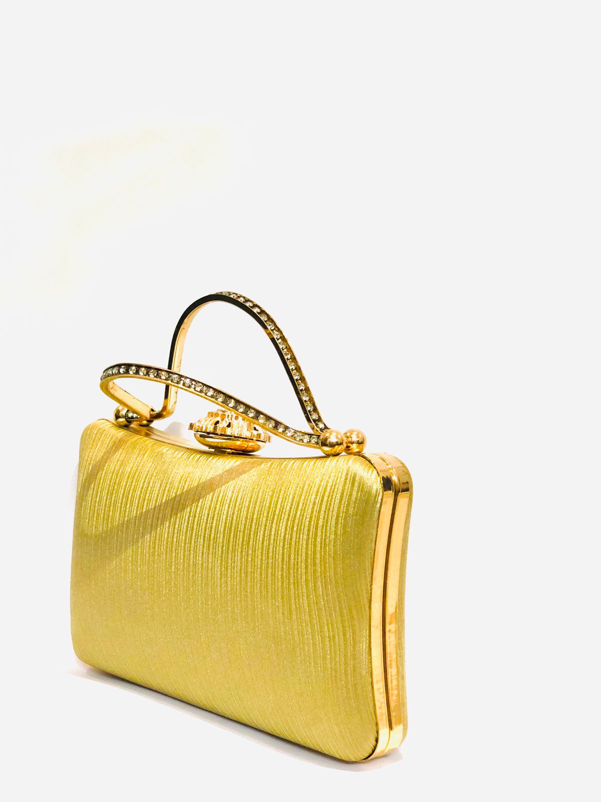 Golden Pleated Handbag with Embellished Handle