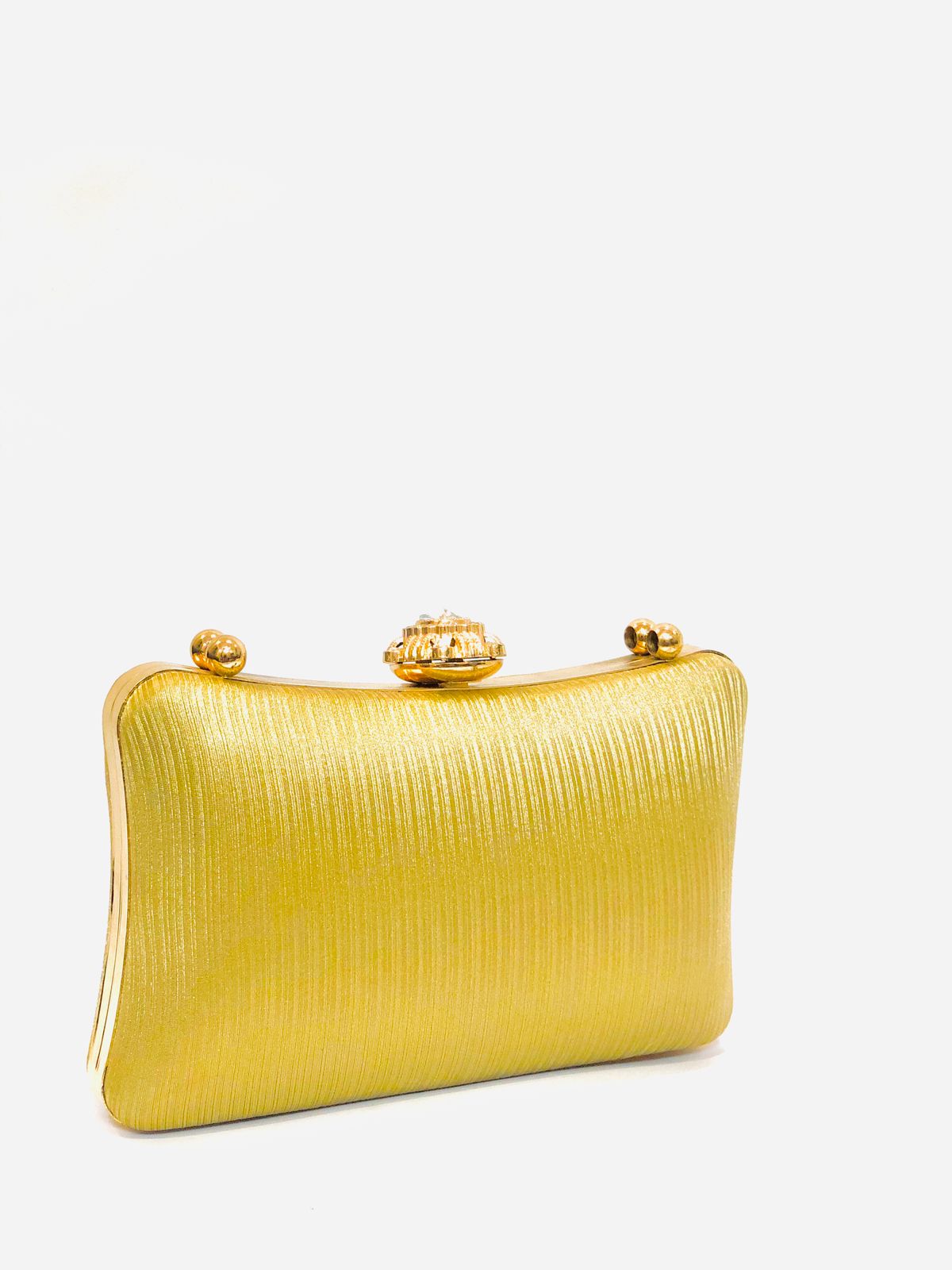 Golden Pleated Handbag with Embellished Handle