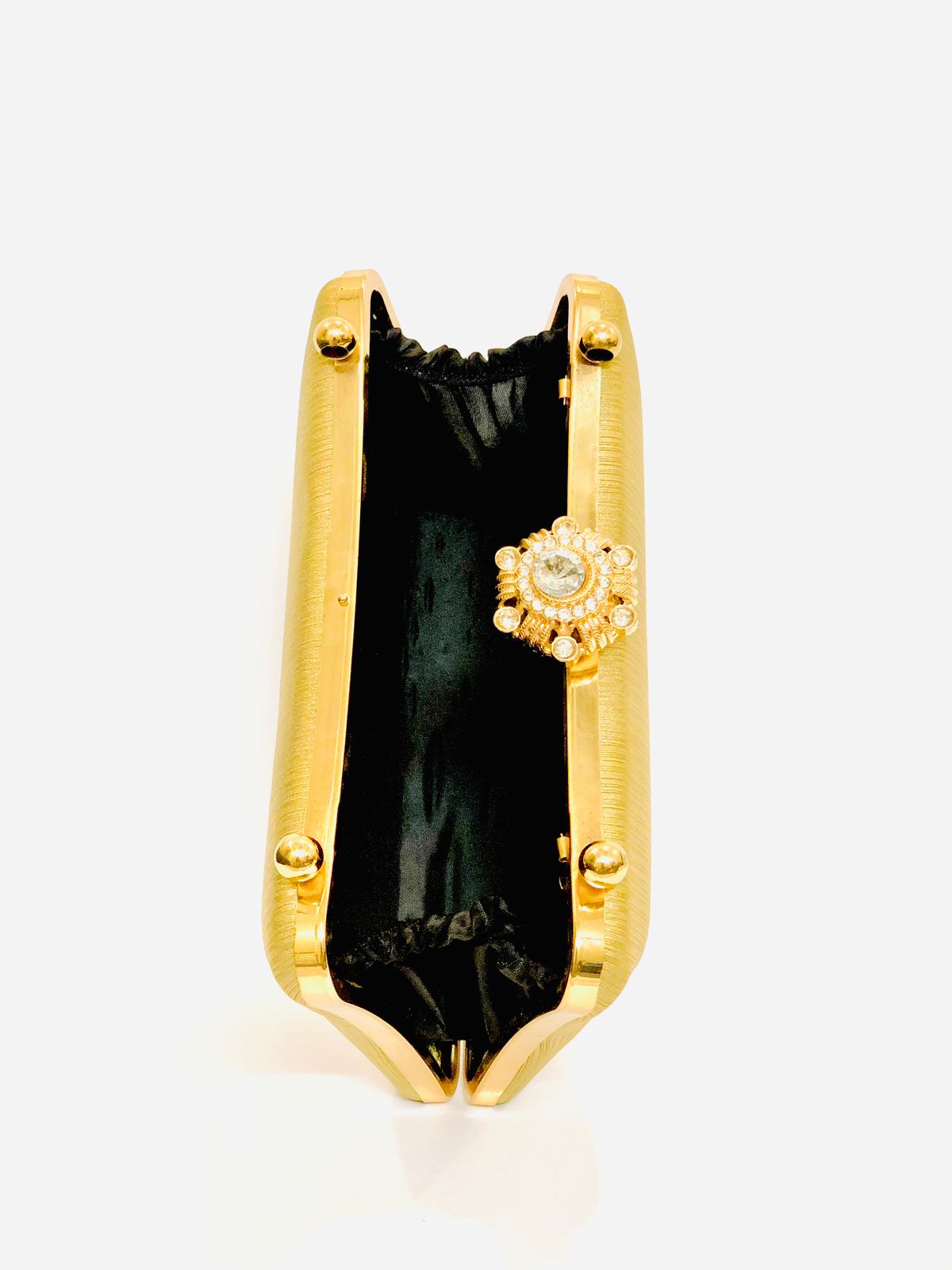 Golden Pleated Handbag with Embellished Handle
