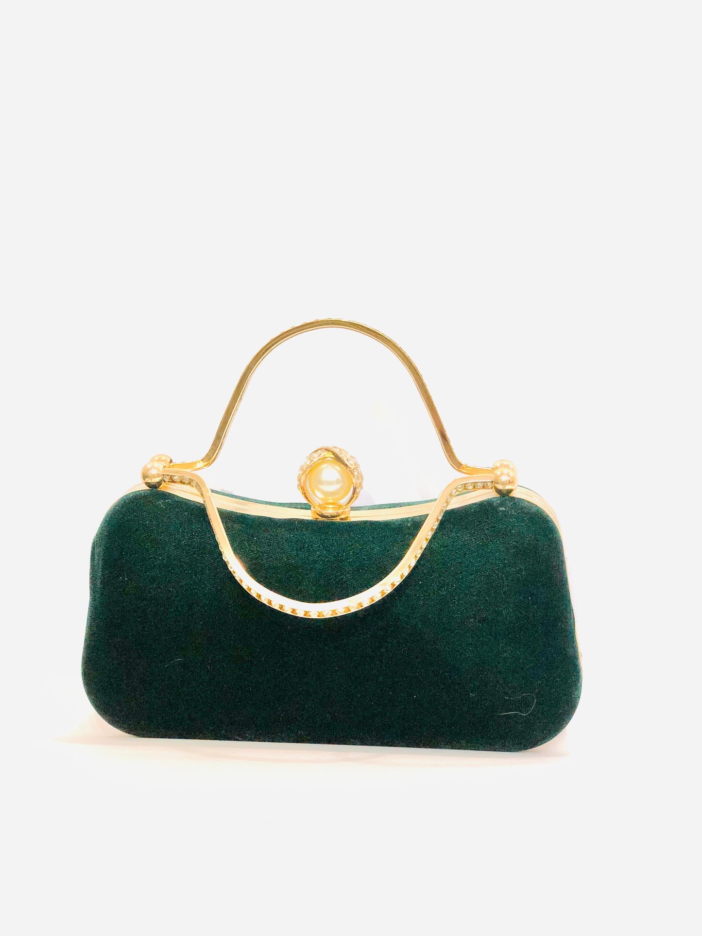 Velvet Jewel Top-Handle Clutch - Emerald Green