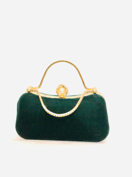 Velvet Jewel Top-Handle Clutch - Emerald Green