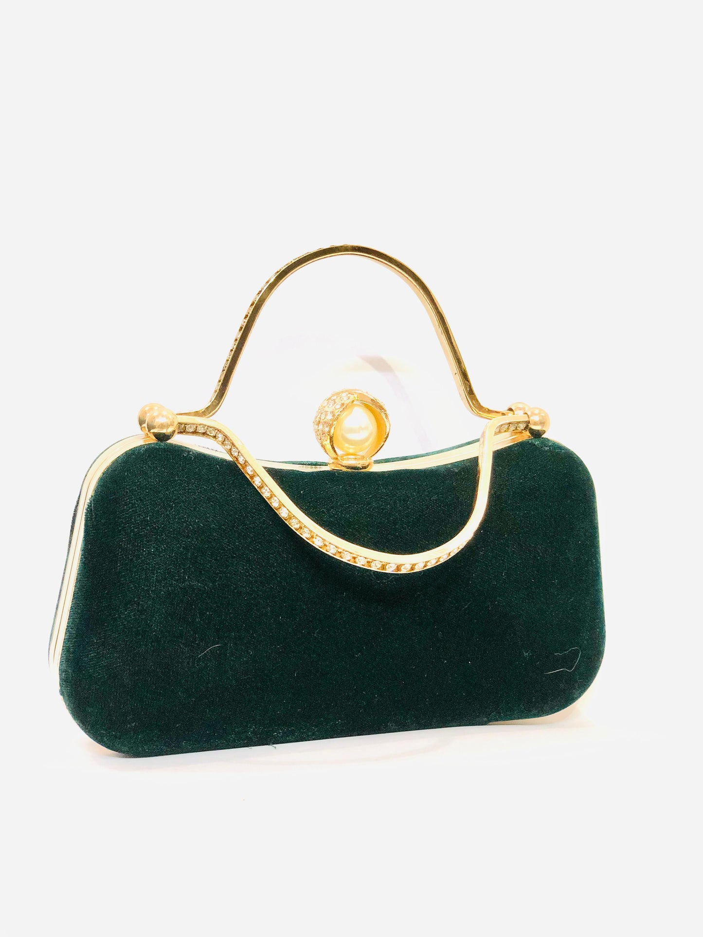 Velvet Jewel Top-Handle Clutch - Emerald Green