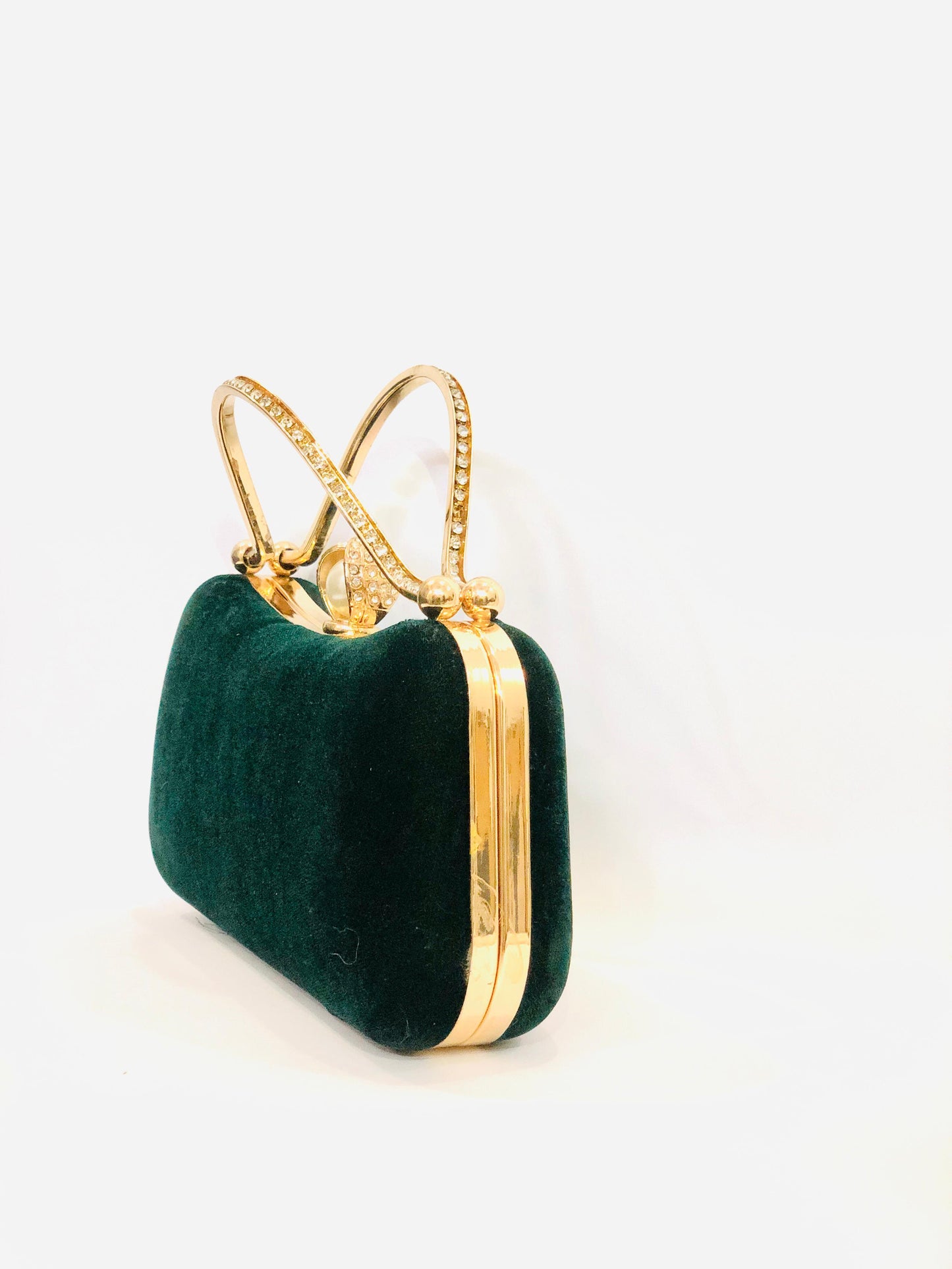 Velvet Jewel Top-Handle Clutch - Emerald Green