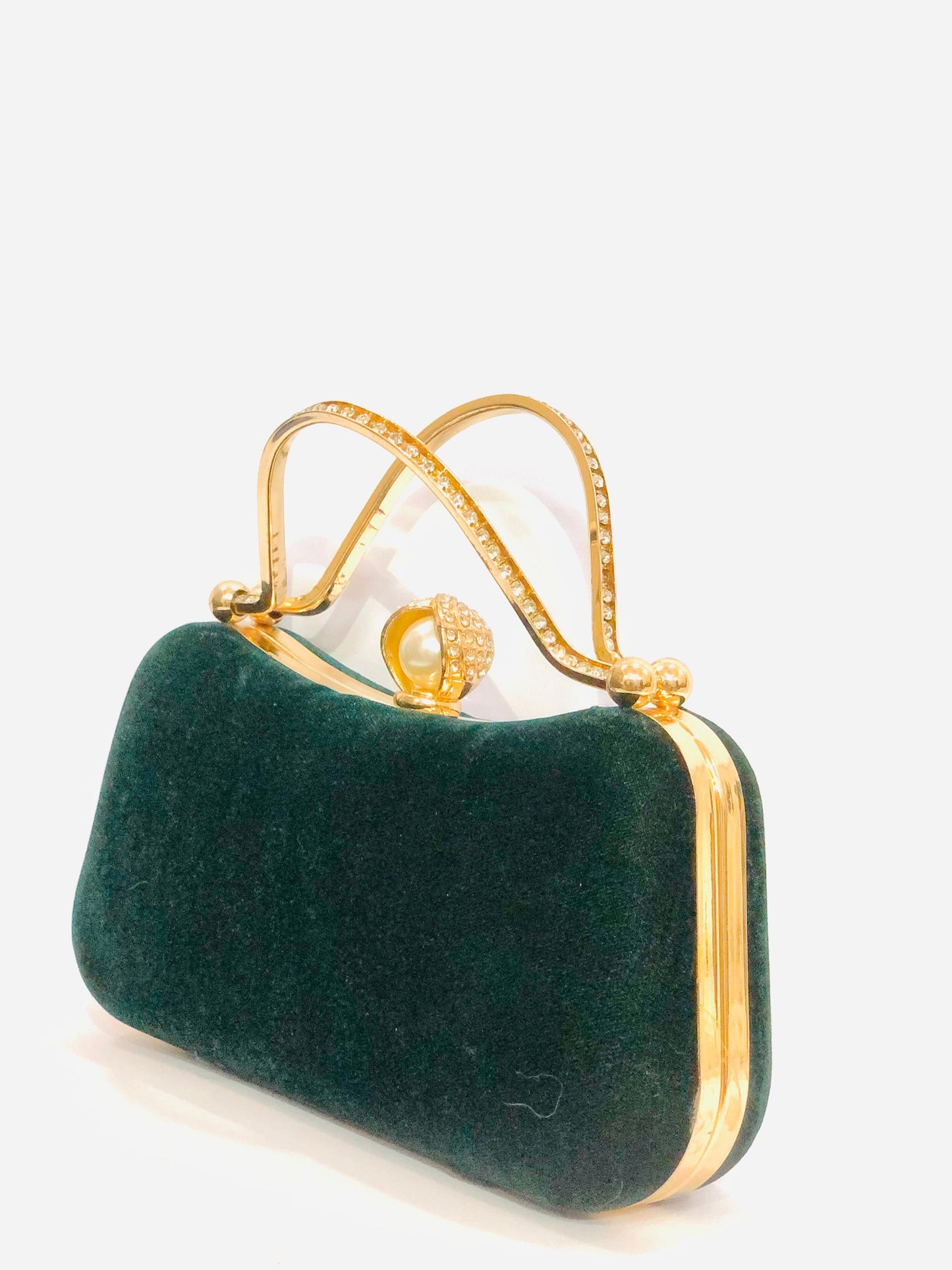 Velvet Jewel Top-Handle Clutch - Emerald Green